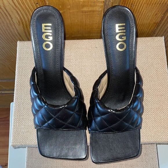 Ego TROPEZ SQUARE TOE QUILTED HEEL MULE IN BLACK FAUX LEATHER Size 9 - Picture 9 of 13